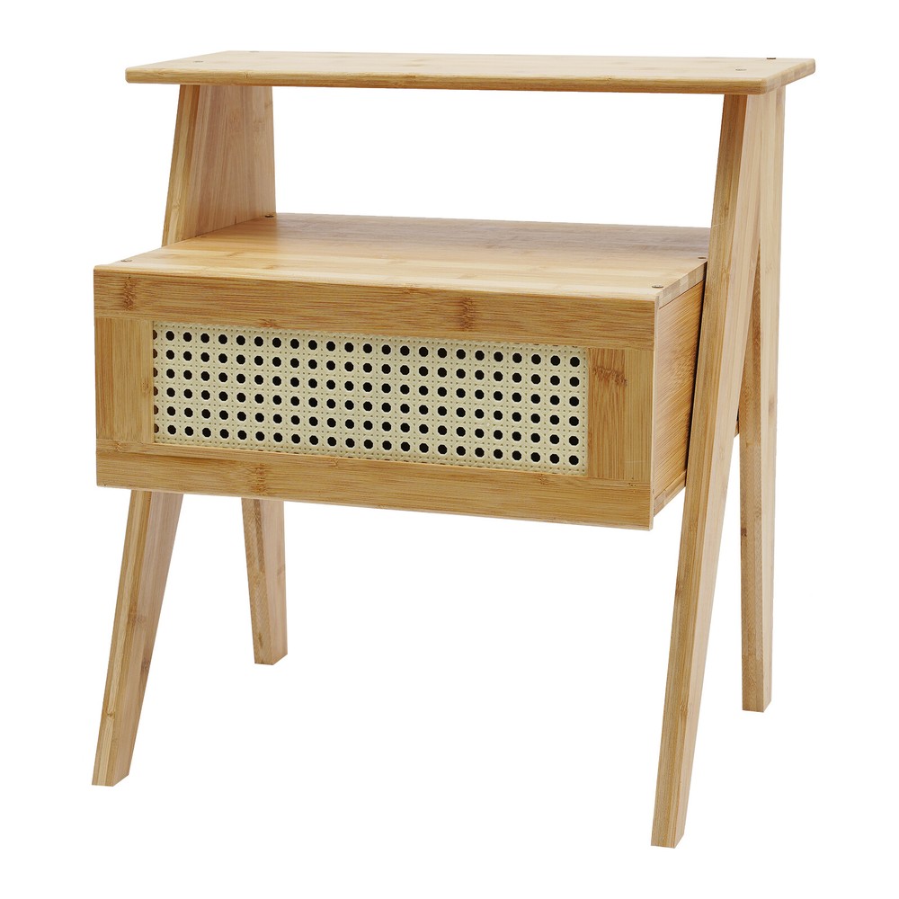 Bamboo Nightstand, End Table with Drawer, Bedside Table Sofa Side for Bedroom