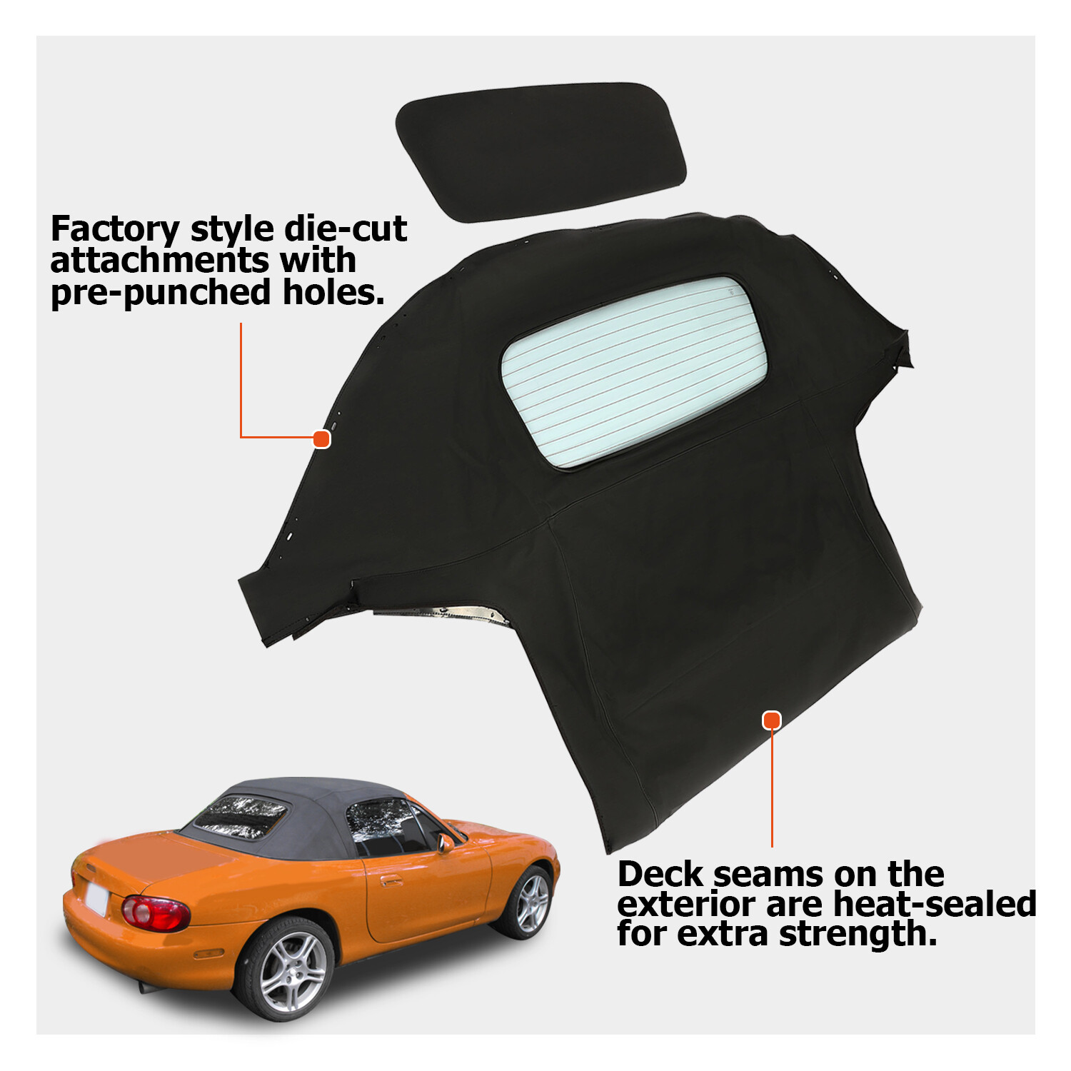For 90-05 Mazda Miata Convertible Soft Top w/ Heated Glass Window Black Cabrio