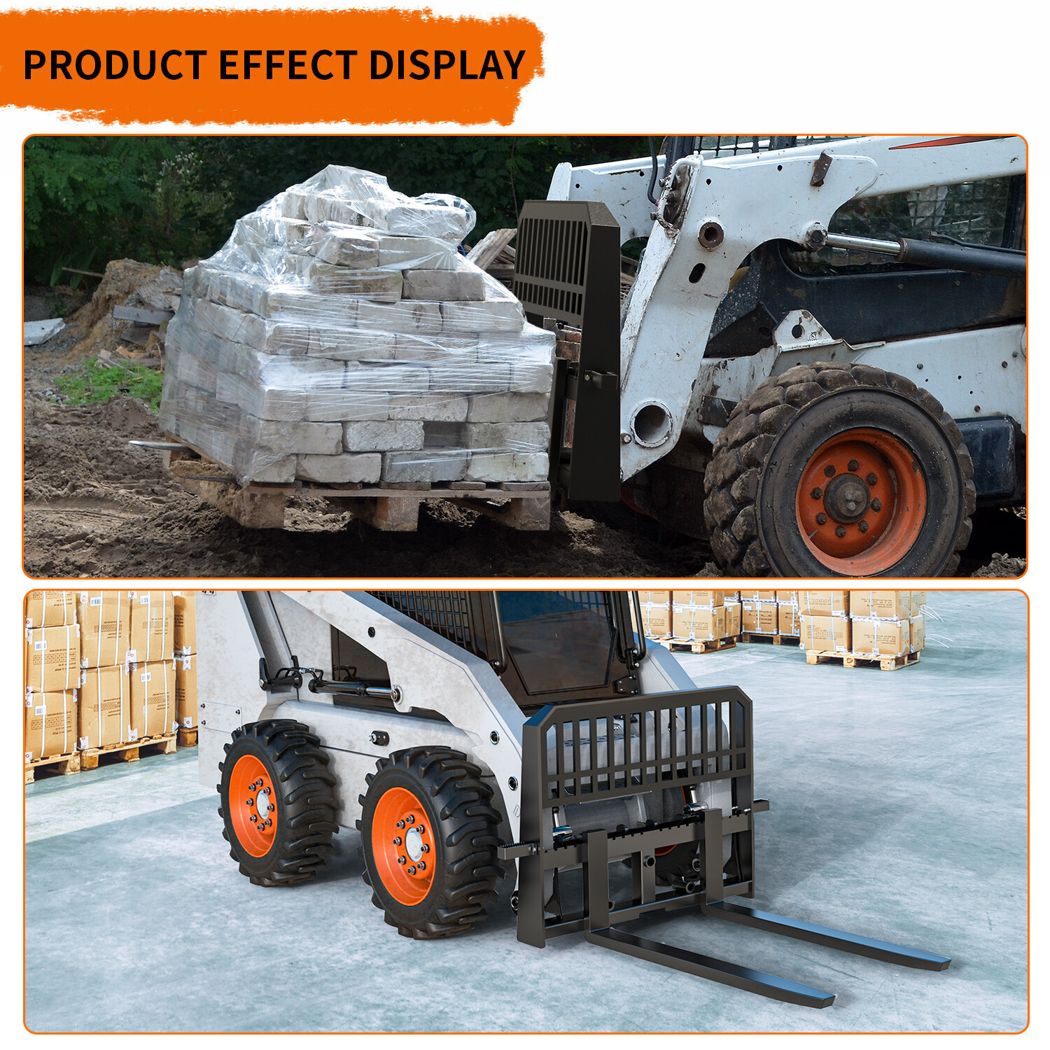 Skid Steer Tractor Attachment: 45" Frame W/ 48" Blades Pallet Fork 4000LBS Heavy