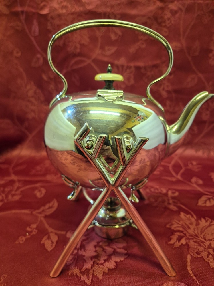 Antique Maplin And Webb Silver Plated Tilting Tea Pot On Stand With Burner.