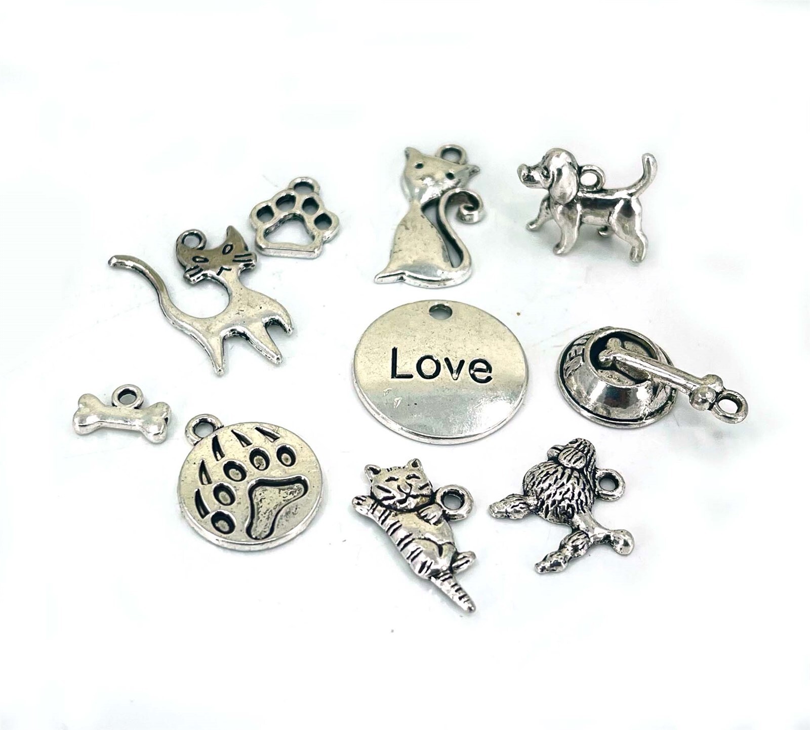 Cat Love Charm Collection Antique Silver Pewter Kitty Story 10 different pendant