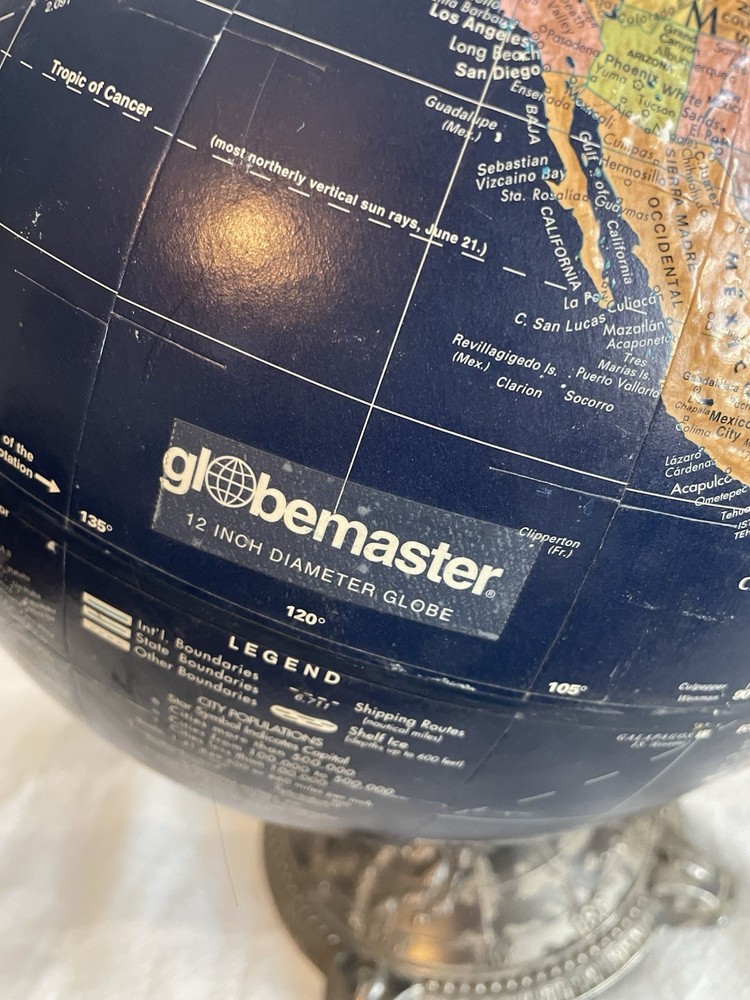 Replogle Globemaster 12” Diameter World Globe Embossed Metal Base Dark Blue