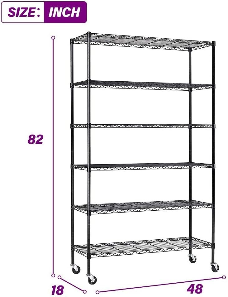Rust-Resistant 6-Tier Wire Shelving System with Wheels | Easy Tool-Free Assembly
