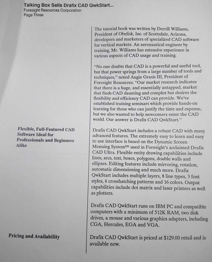 1989 Drafix Windows CAD Press Kit, by Foresight Resources