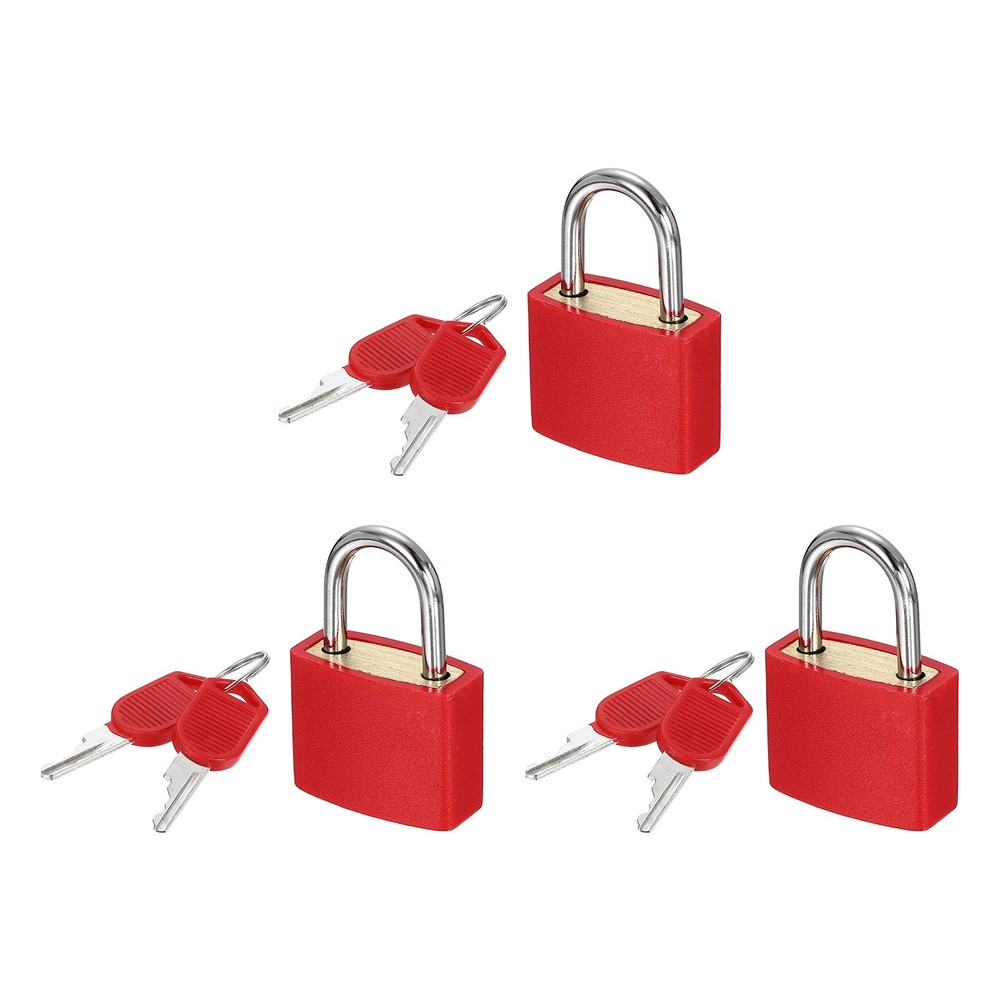 3 Pcs Padlock with Keys Shackle Waterproof Keyed Locks Red
