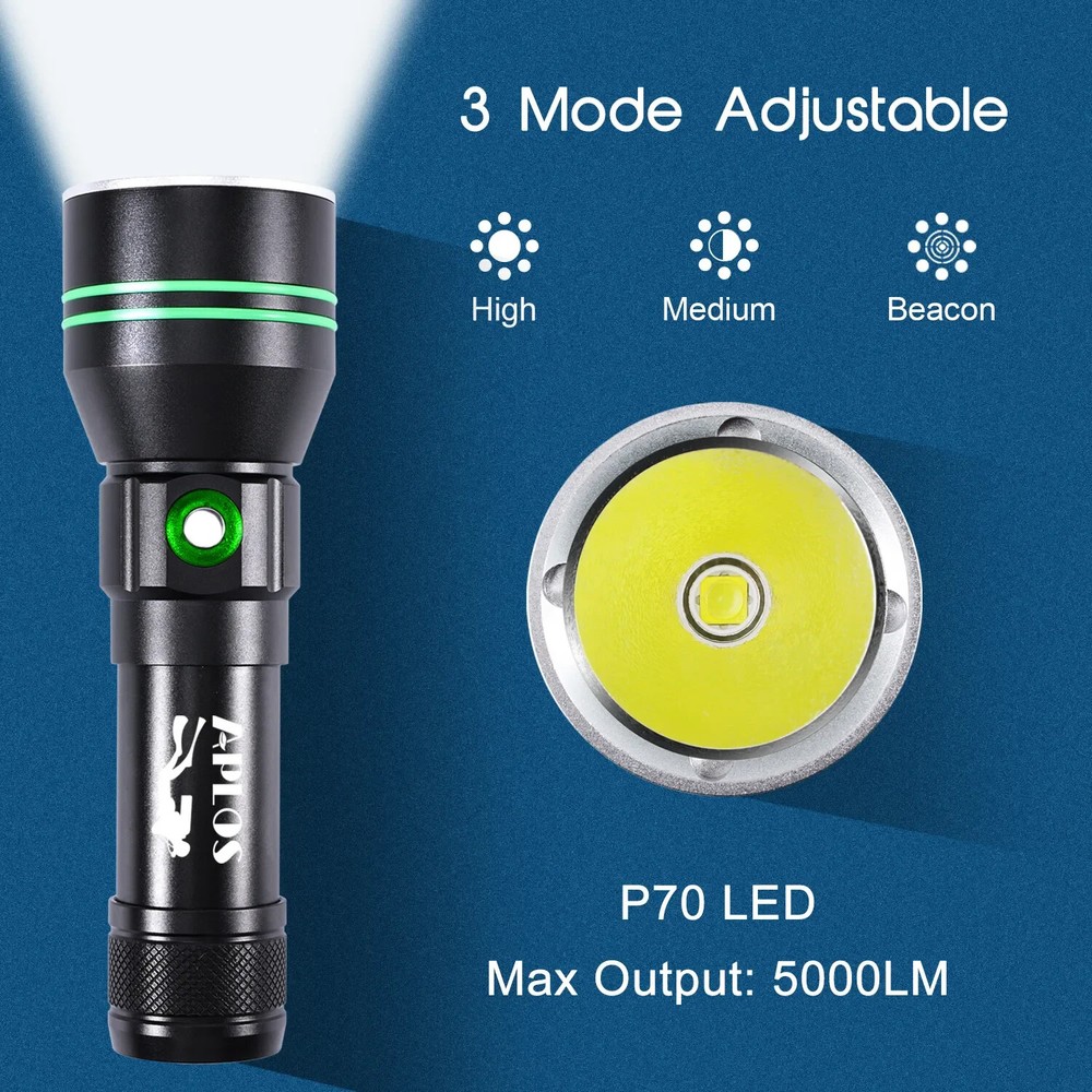 Professional LED Diving Flashlight Diving Torch Waterproof Underwater Lantern