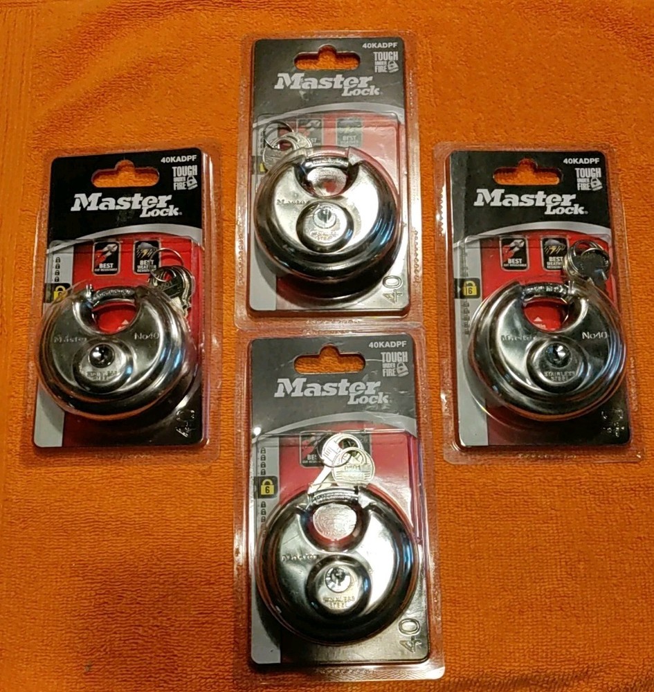 (4pc.) Master Lock 40KADPF Round Padlock with Shielded Shackle,NEW,Ships Fast