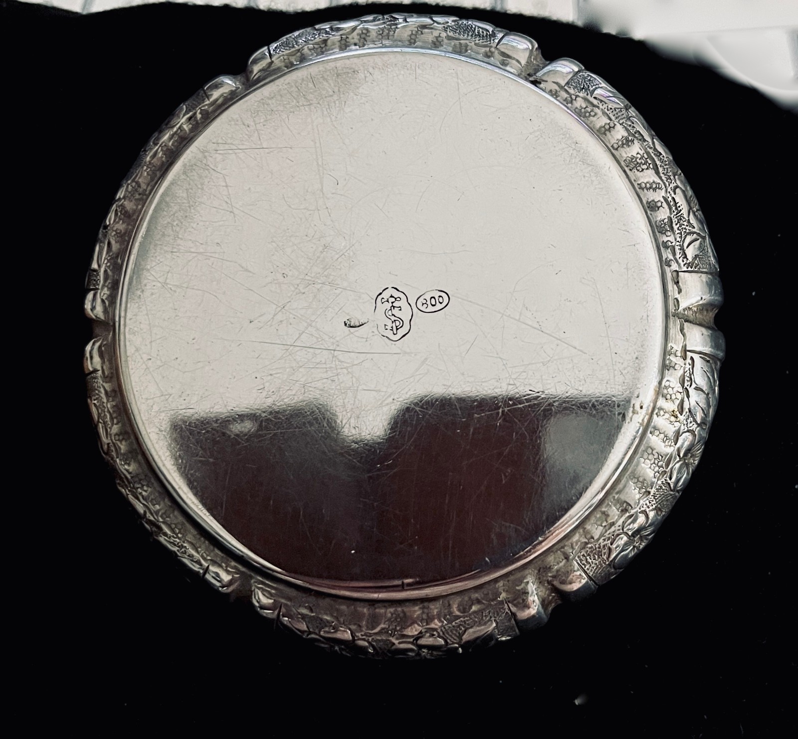 CONTINENTAL 800 SILVER COVERED ORNATE TRINKET BOX ROUND 3 1/2 " 4.55 OZ