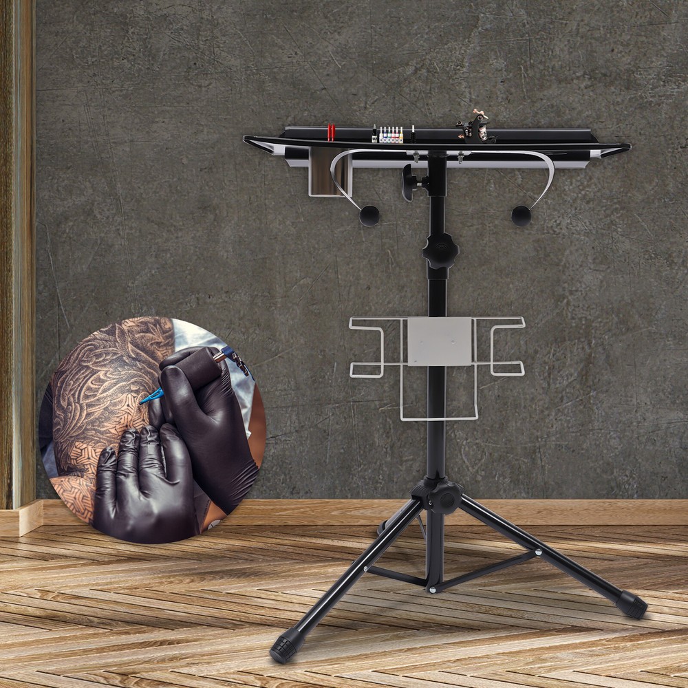 Tattoo Mobile Work Station Stand Fixed Desktop with a Removable Back Tray Black