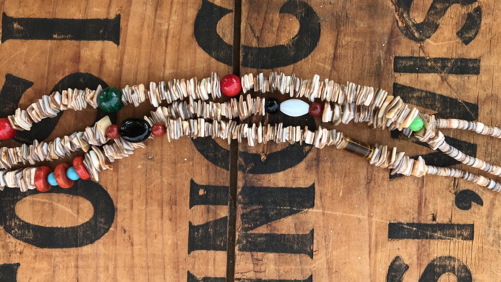 Beaded Shell Necklace With Colored Beads Native Southwestern Triple String