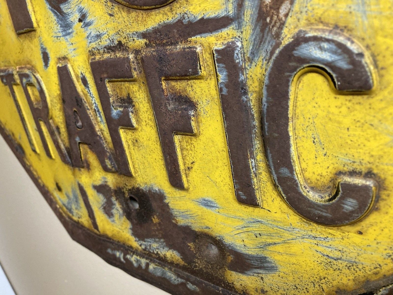 Vintage Yellow Stop Sign Embossed 24"x24" Art Deco 1930 Era