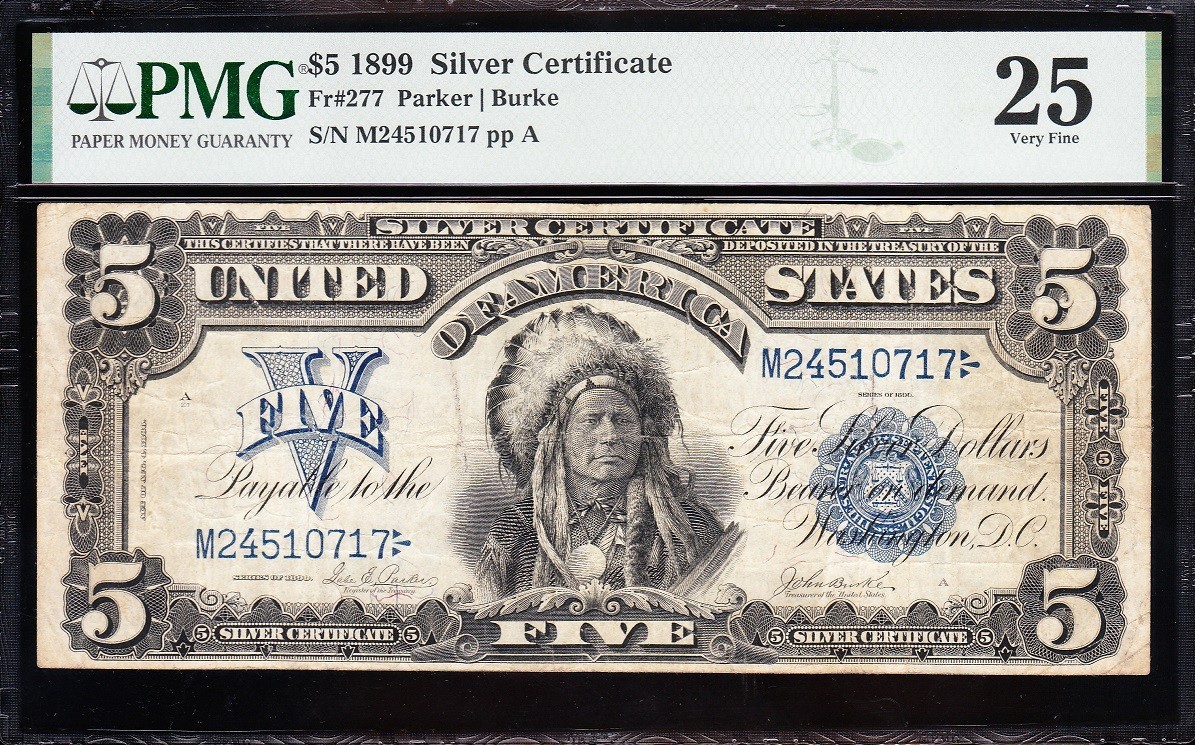 VERY NICE Bold & Crisp VF+ 1899 $5 "INDIAN CHIEF" Silver Certificate PMG 25! 717