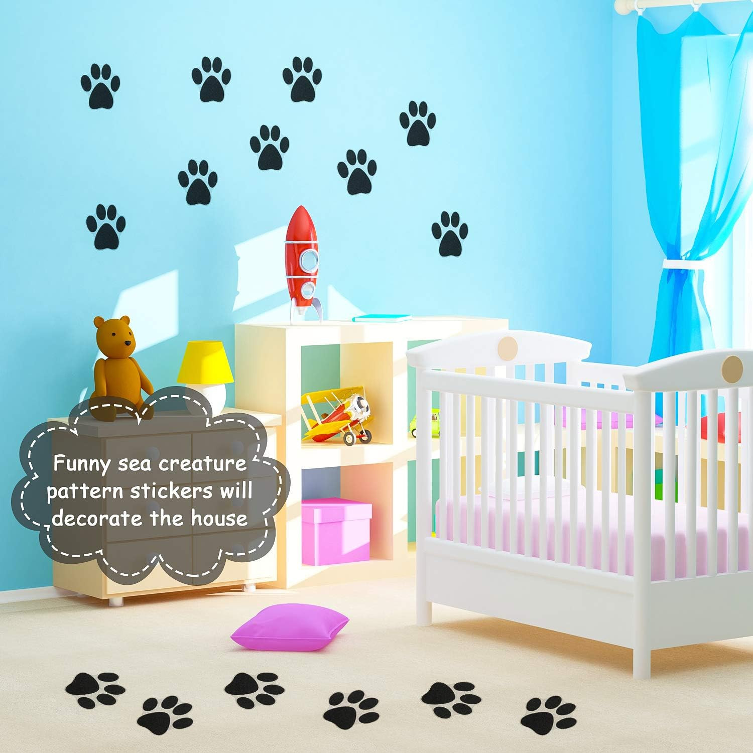 20 Pcs Non Slip Bathtub Stickers Shower Floor Sticker Safety Adhesive Paw Decals