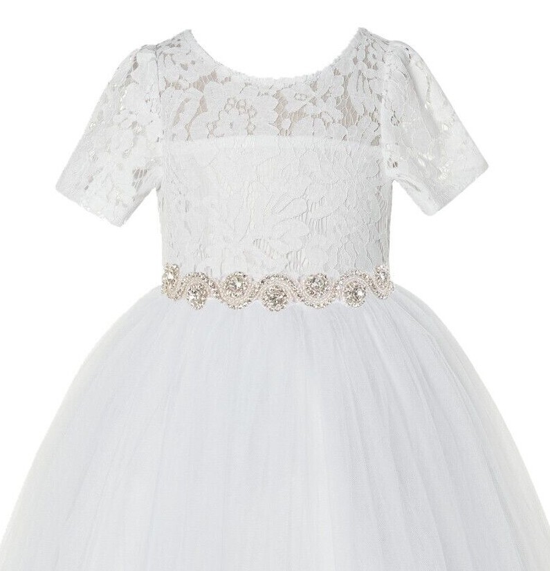Floral Lace Flower Girl Dress Communion Dress Rhinestone Vintage Lace Dresses