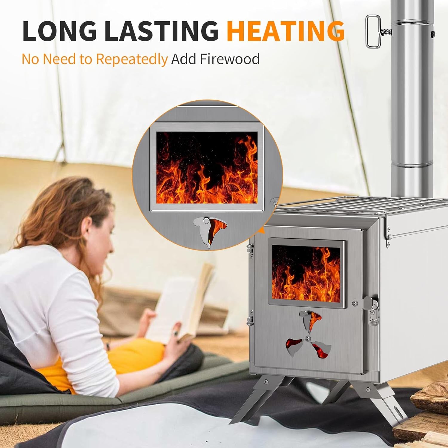 SLSY Portable Wood Stove Camping Hot Tent BBQ Stove 83 in with 7 Chimney Pipes