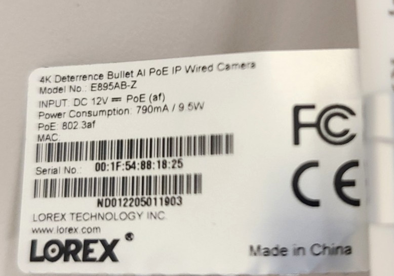 Lorex E895AB 4K 8MP Deterrence Bullet AI PoE IP Wired Add-On Security Camera