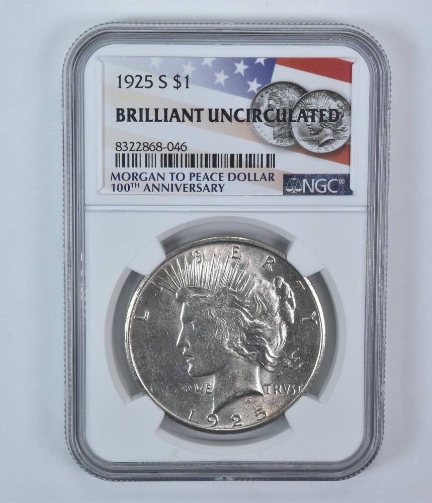 1925-S Peace Silver Dollar BU NGC Flag Label