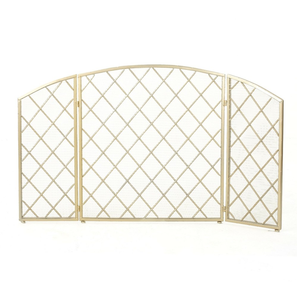 Modern 3 Panel Iron Mesh Fireplace Screen