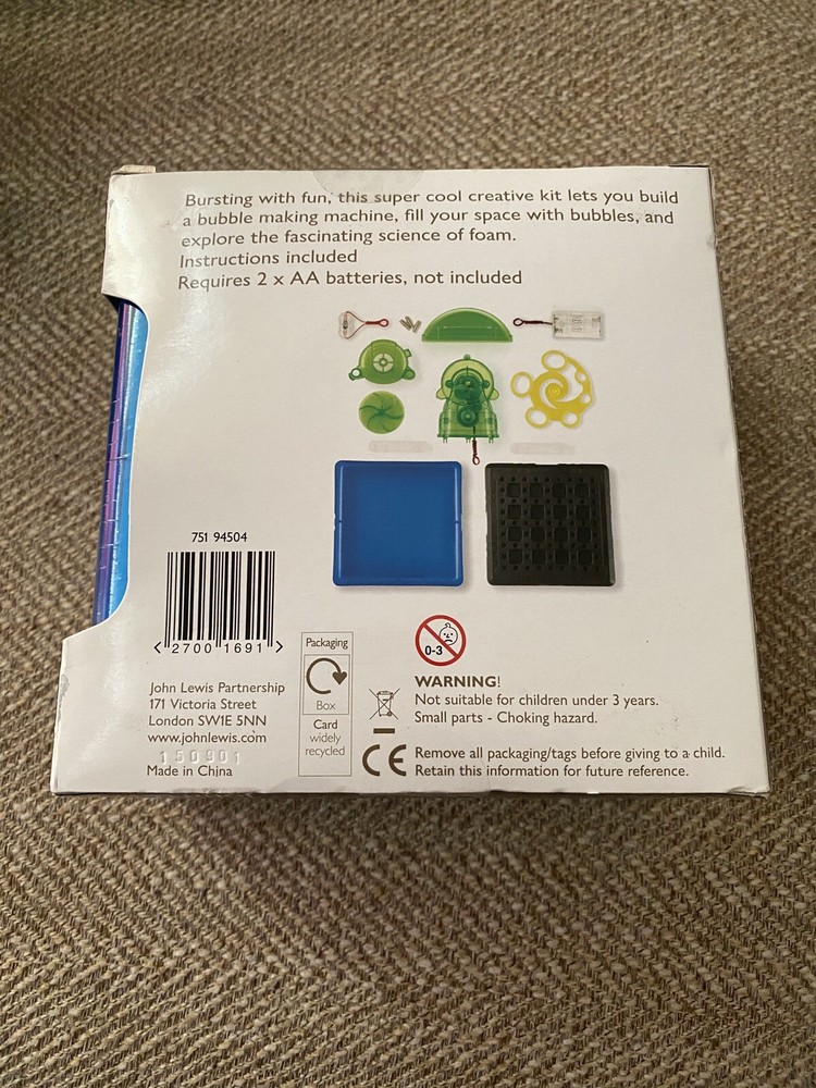 Bubble Science John Lewis Creative Bubble Making Machine Kit New Never Opened!