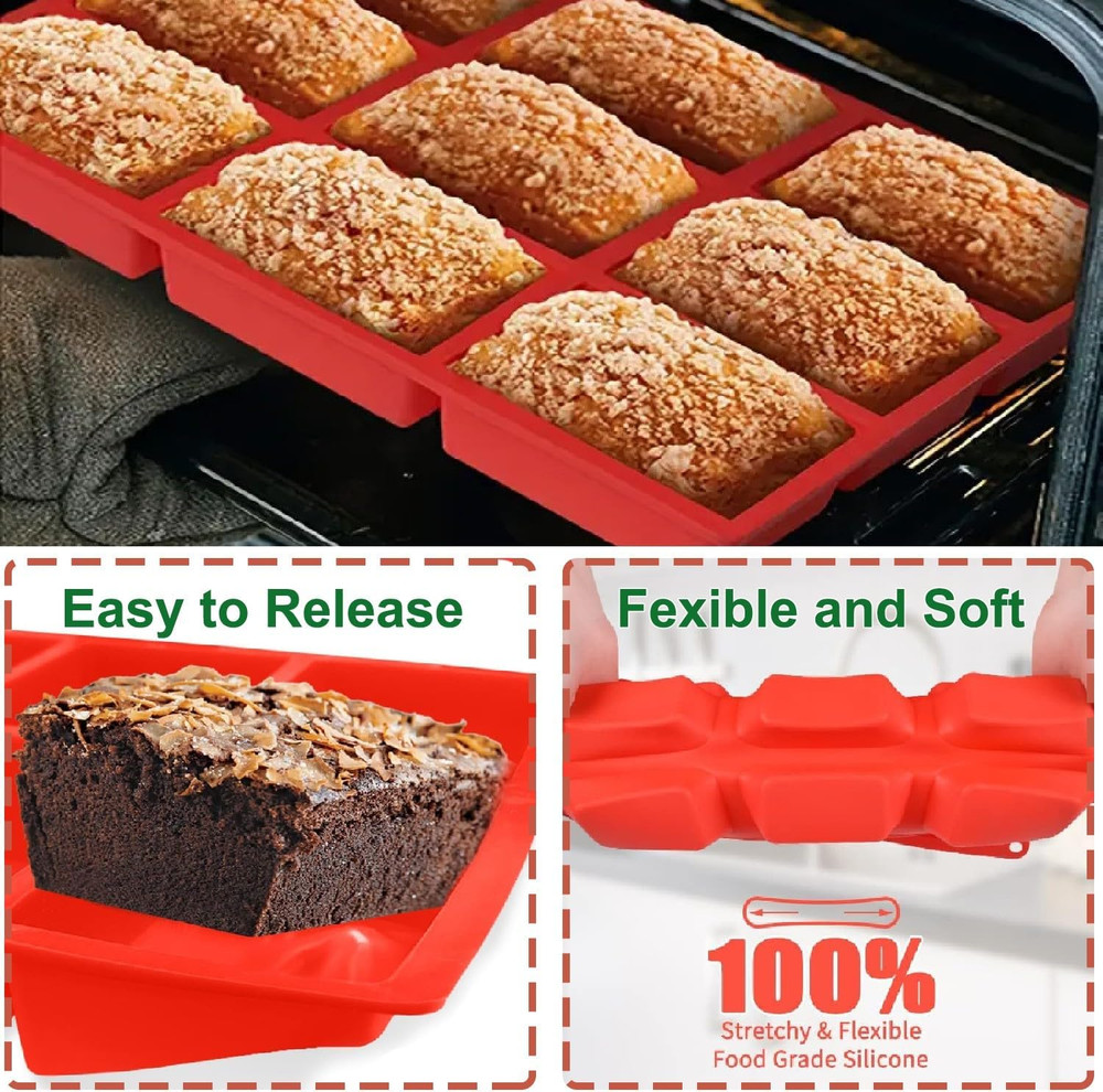2 Pack Silicone Mini Loaf Pans, 9-Cavity Non-Stick Bread Cake Baking Mold