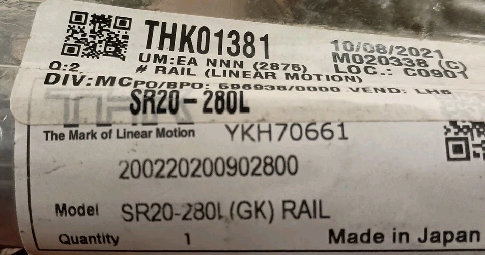 THK SR20-280L-GK LINEAR GUIDE MOTION RAIL