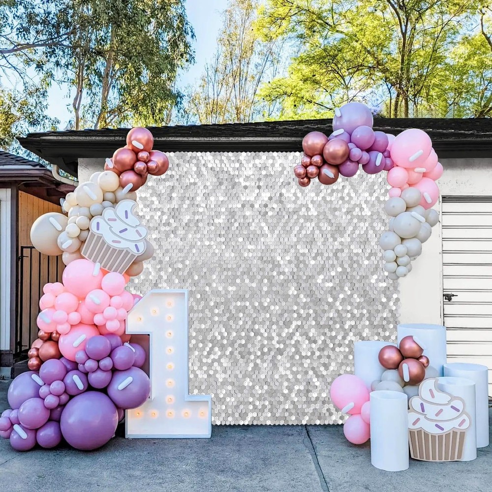 Silver Shimmer Wall Backdrop Silver Sequin Backdrop 24 Panels Glitter Photo Back