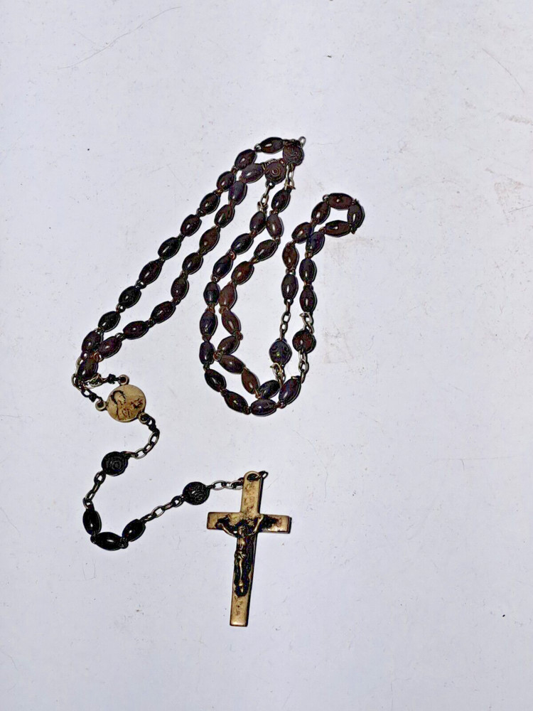 Vintage Souvenir de St. Anne De Beaupre Resin Beaded Rosary 14"