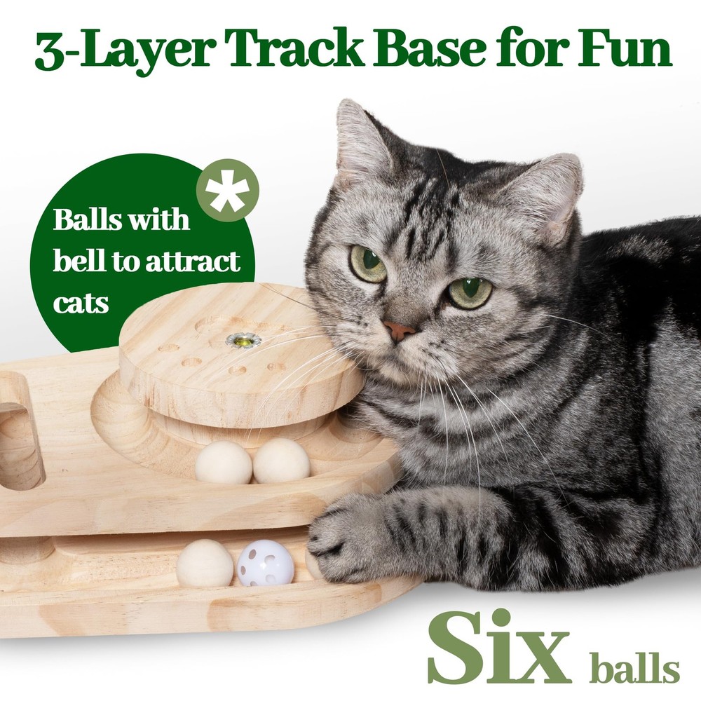 Cat Scratching Post Interactive Toy Dangling Ball 2 Layer 17.7 Inch Tall Pole