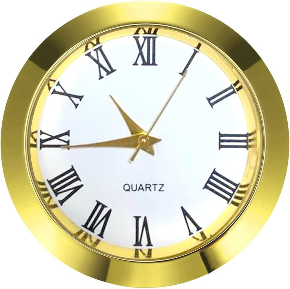 1.5" Mini Clock Insert White Face Gold Bezel Roman Numerals New