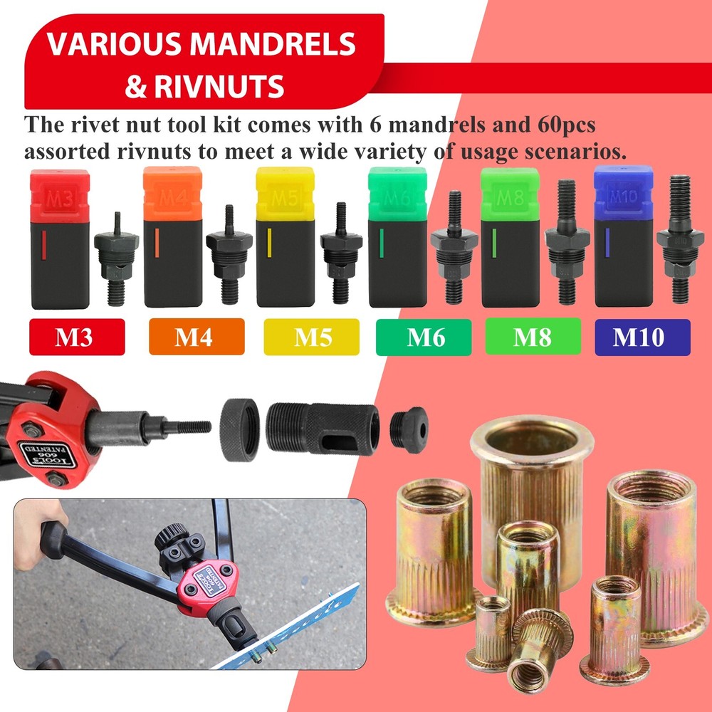 Rivet Gun Kit Rivnut Thread Setting Tools Nut Setter Tool NutSert Metal Working