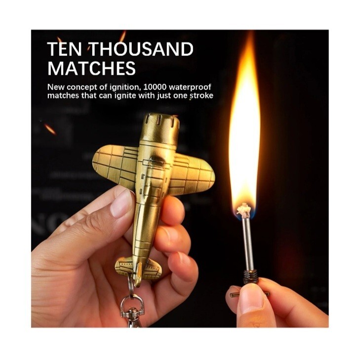 Metal Matchstick Keychain Ring Reusable Lighter Flint Fire Match Starter