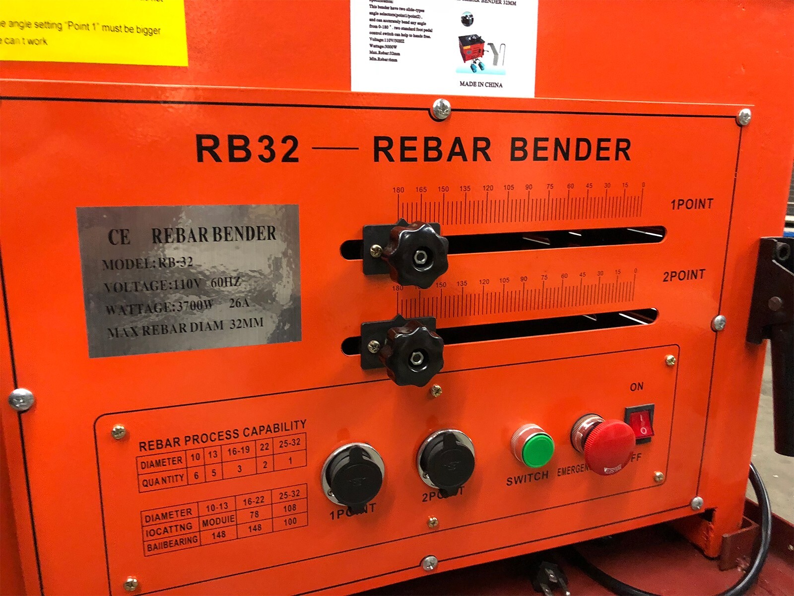 RB32 32mm #10 Electric Rebar Bender Bending Machine 1-1/4" Steel Rod 3700 Watt