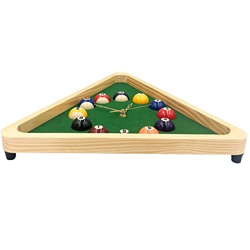 14-Inch Triangle Pool Table Wall Clock - Billiards Room Decor, Solid Wood Frame