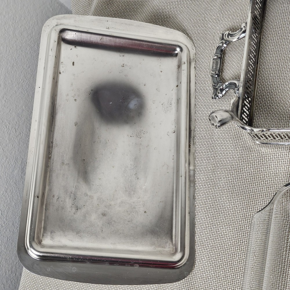 Vintage Oneida Silver Plated Pyrex Casserole Dish Holder Footed Serving Stand