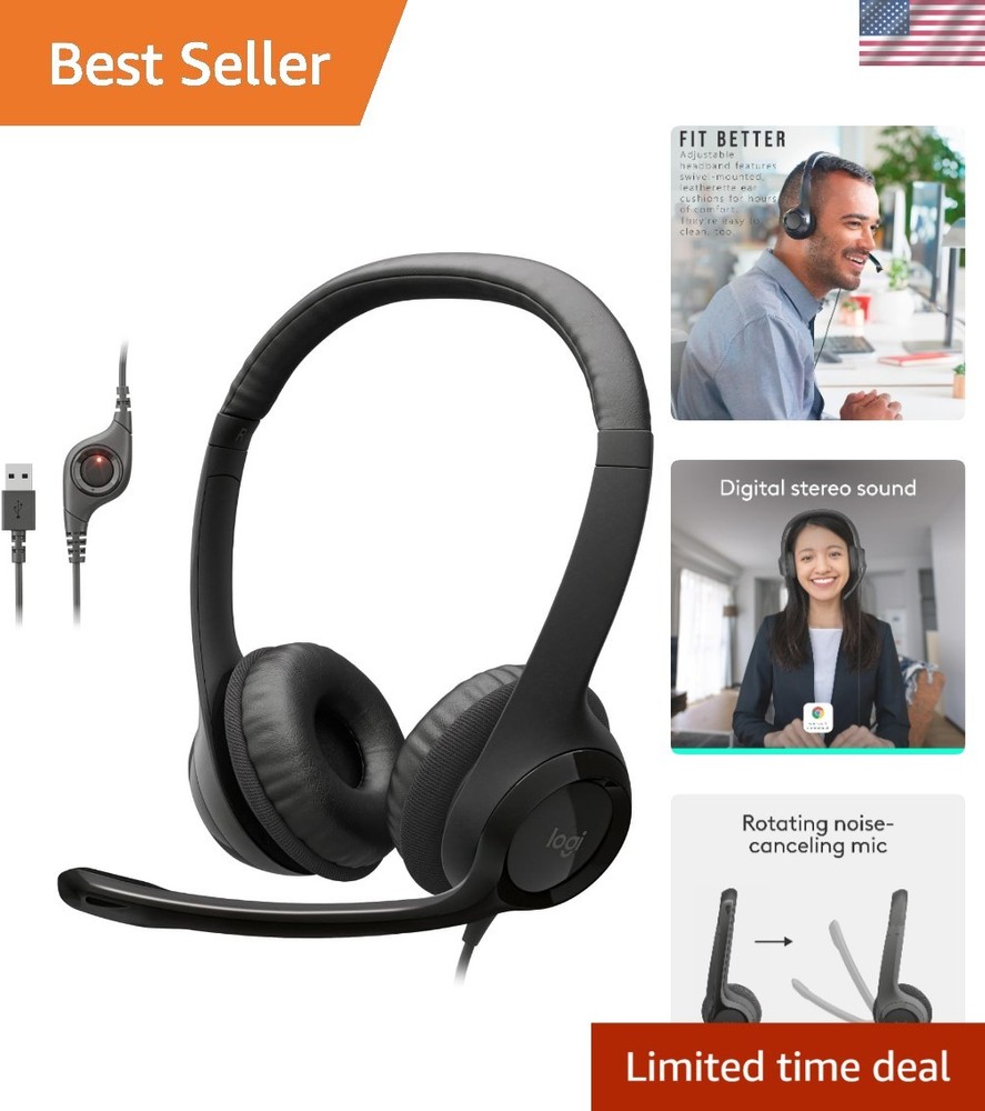 Professional Logitech H390 Wired Headset for PC with Active Noise Cancellation