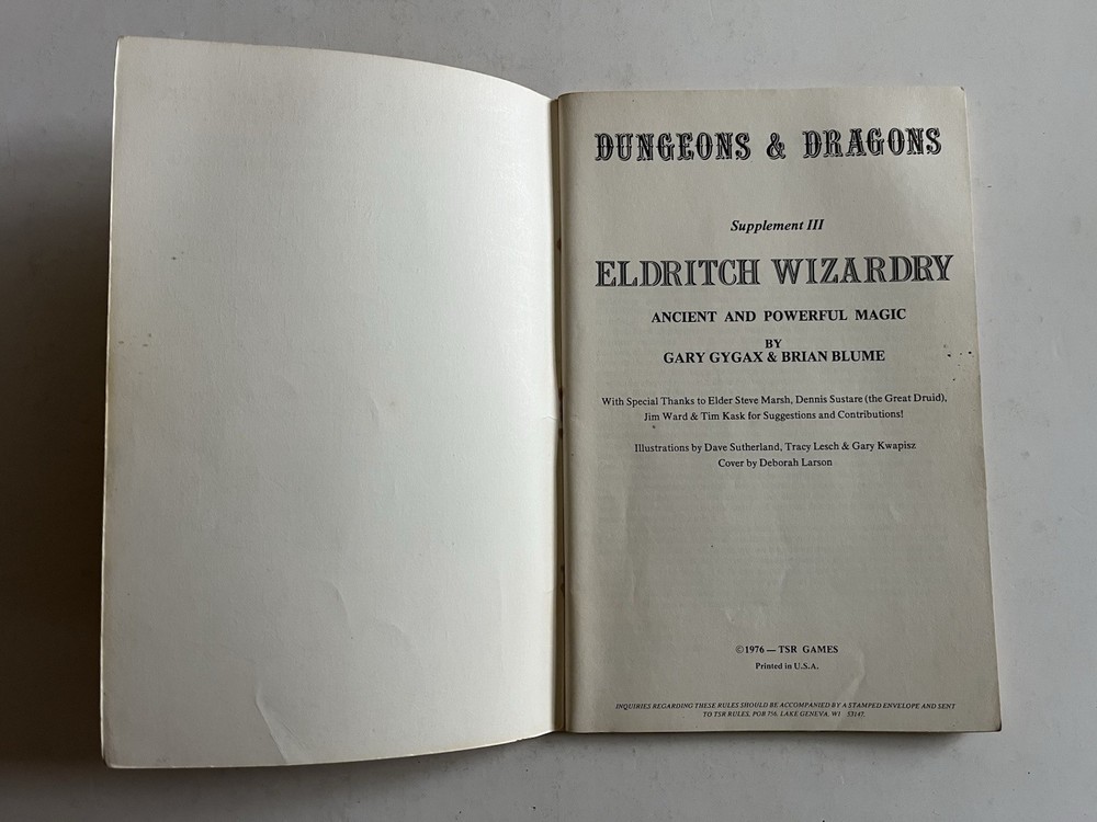 Dungeons and Dragons Eldritch Wizardry Supplement III TSR 1976