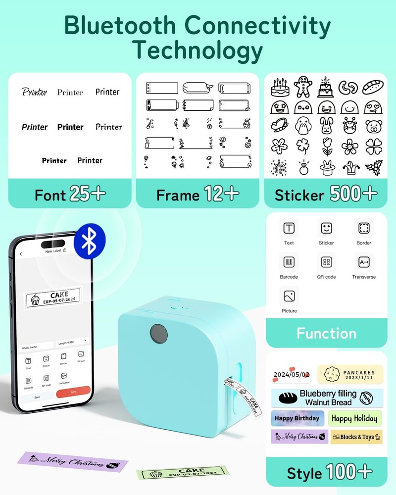 P12 Label Maker Machine with Tape, Bluetooth Small Label Maker with Multiple ...