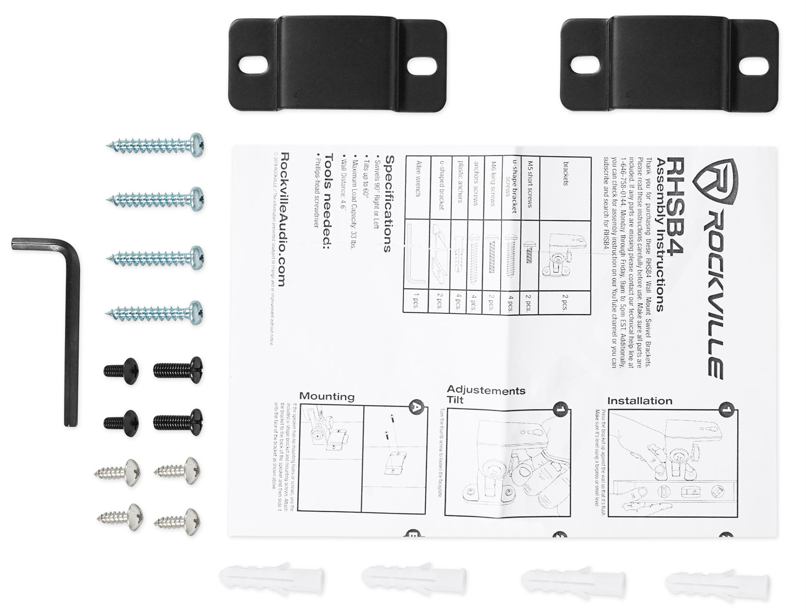 2) Rockville RHSB4 Hidden Wall Mount Swivel Satellite/Bookshelf Speaker Brackets