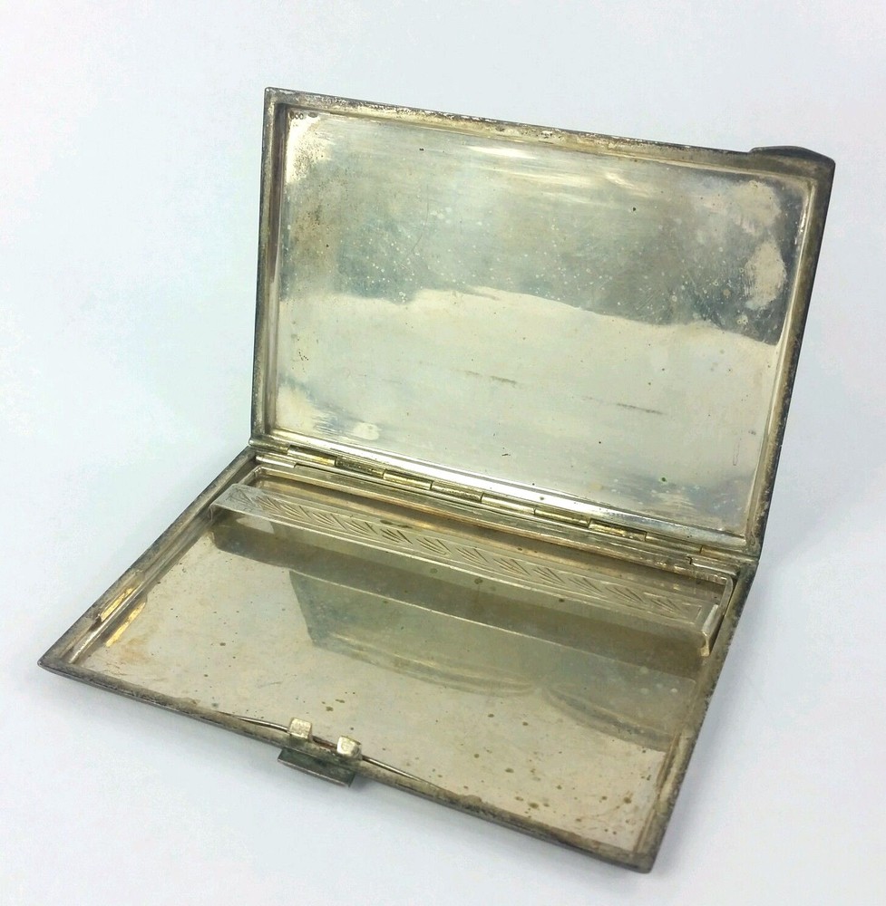 Antique 800 Silver Etched Repousse Cigarette Case 151.2 grams