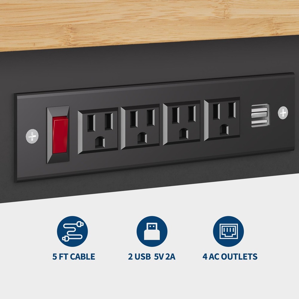 48'' Adjustable Workbench with Pegboard & Power Outlets For Garage & Workshop