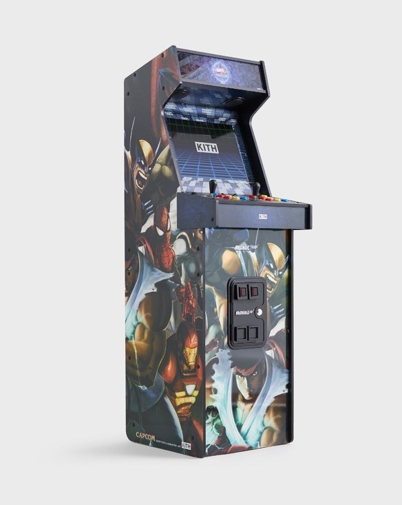KITH FOR ARCADE1UP MARVEL VS CAPCOM 2 ARCADE W/ STOOL & GAMES IN HAND