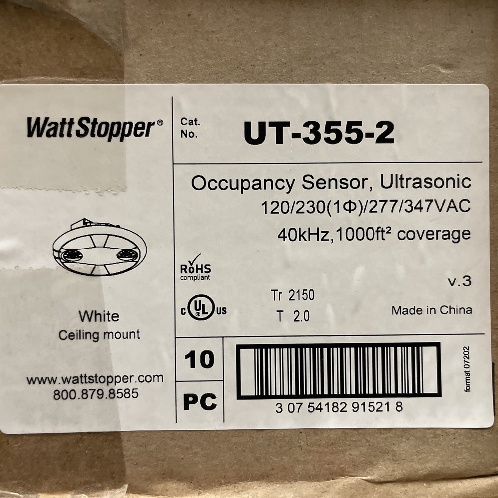 (10)NEW WATTSTOPPER UT355-2 ULTRASONIC OCCUPANCY SENSOR 1000 FT COVERAGE