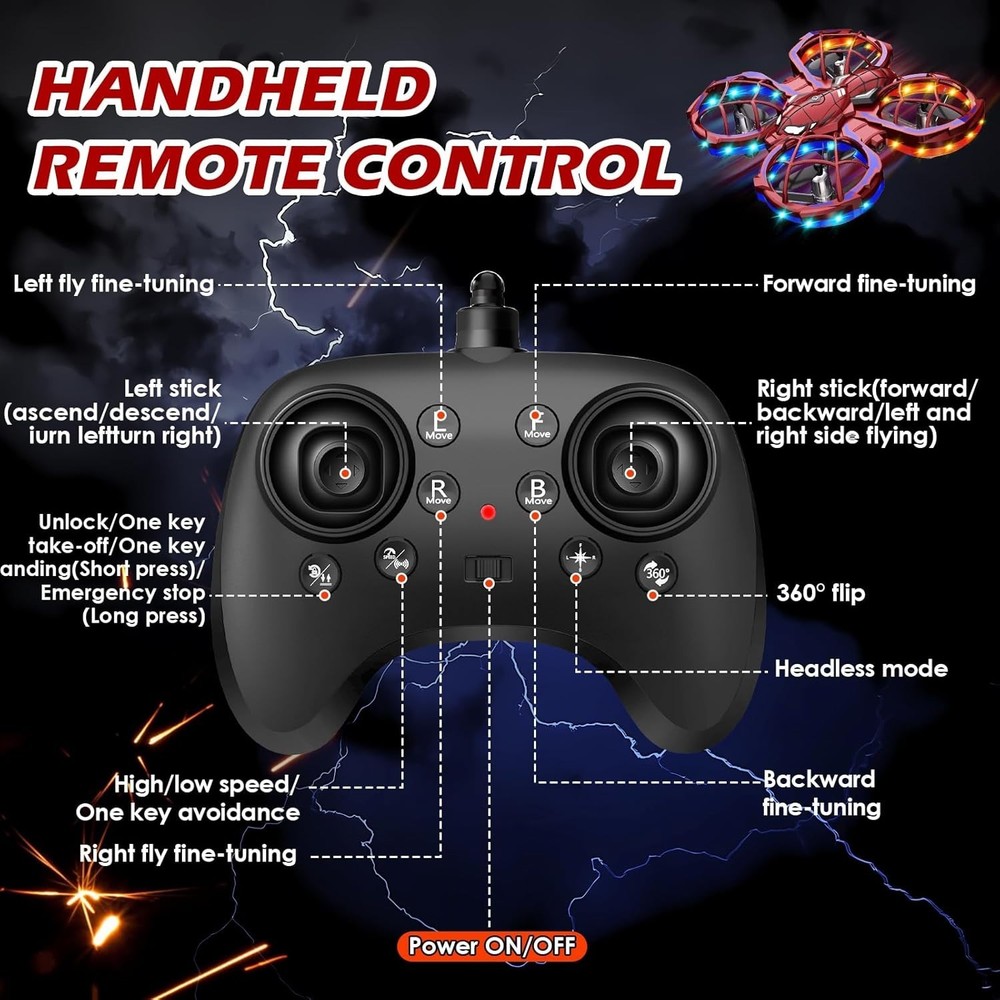 Mini Spider Drone for Kids 1080p Camera Remote Control with Flips Obstacles