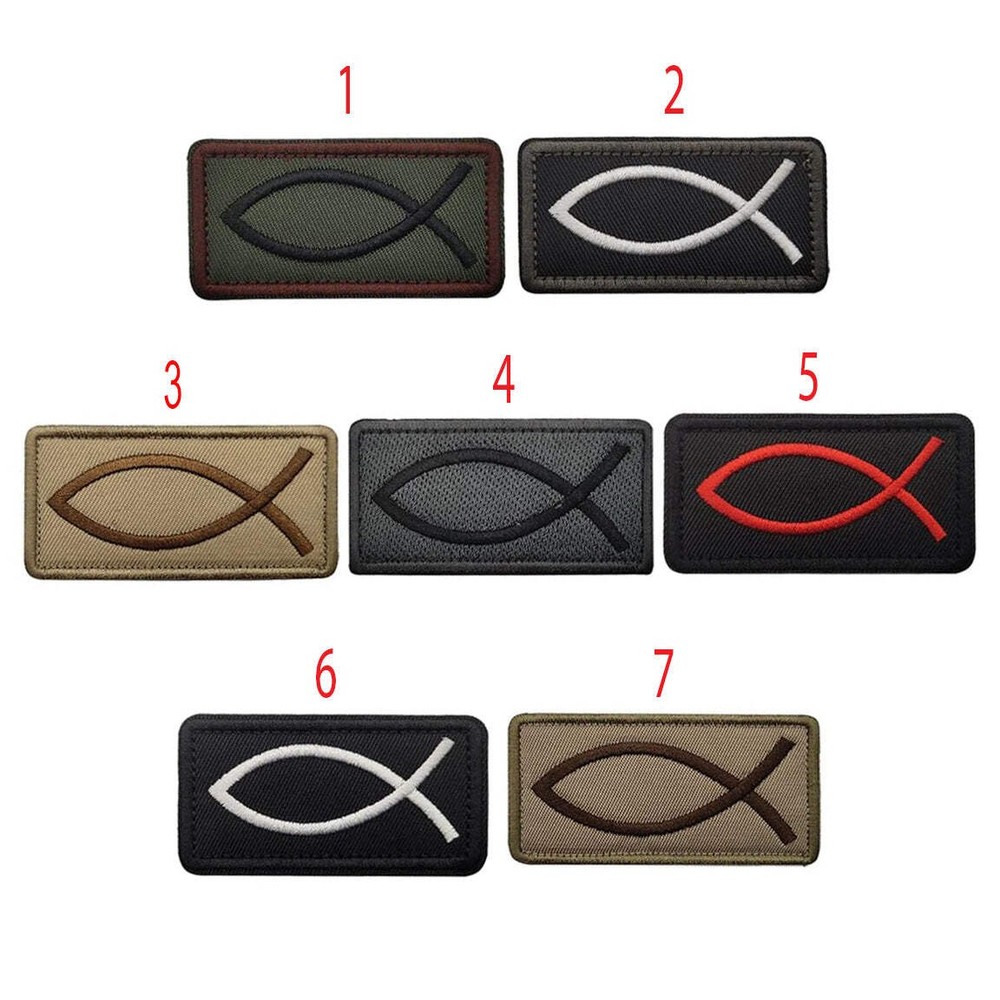 Ichthys Christian Fish Symbol Patch Jesus Christianity Tactical Hook and Loop Mo