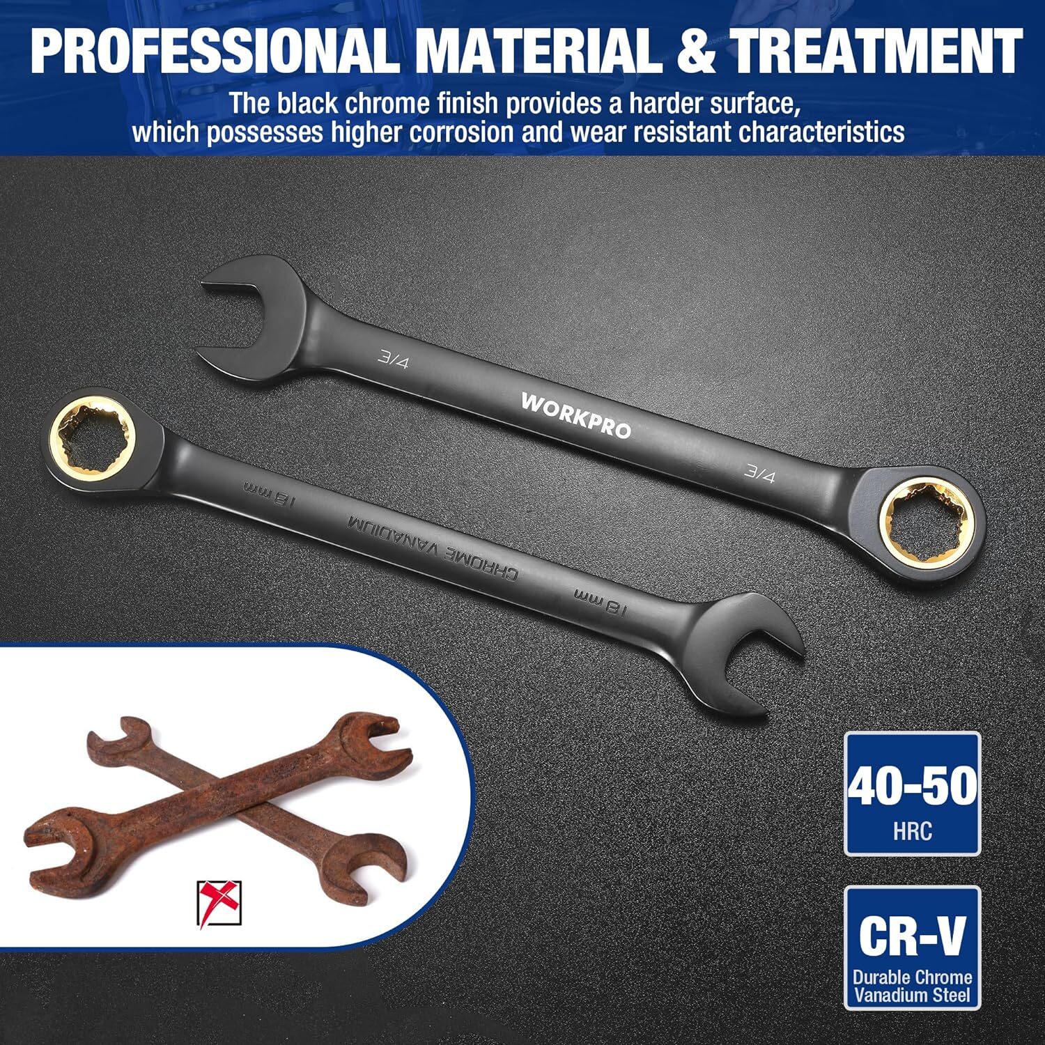 WORKPRO 22Piece Ratcheting Wrench Set, 72 Teeth Anti-slip with Organizer Box NEW