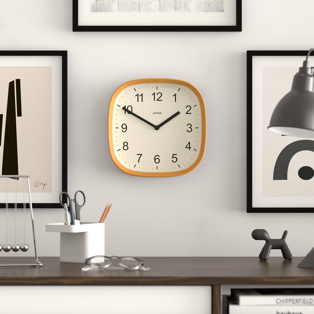 ® Sprite wall Clock | Modern Retro Rounded Square Clock | 10 inch | Mustard Y...