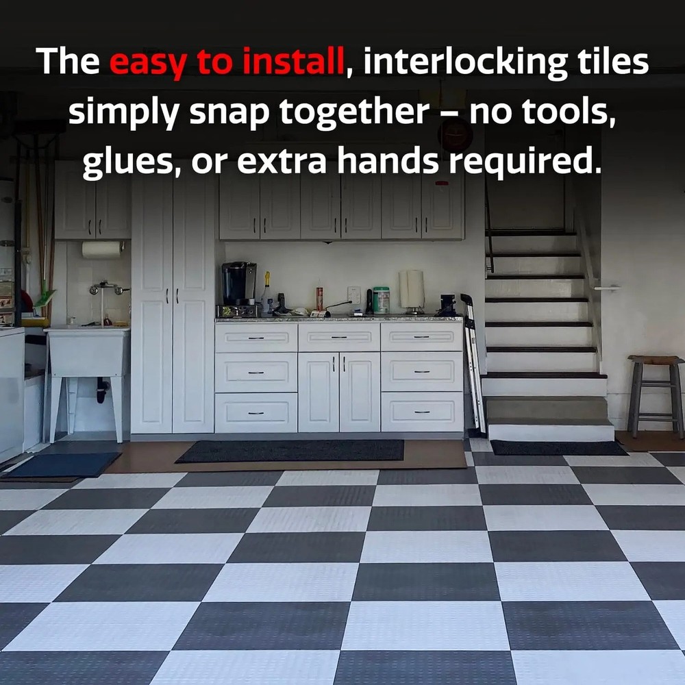 Durable Interlocking Garage Floor Tiles, Non-Slip Coin Pattern