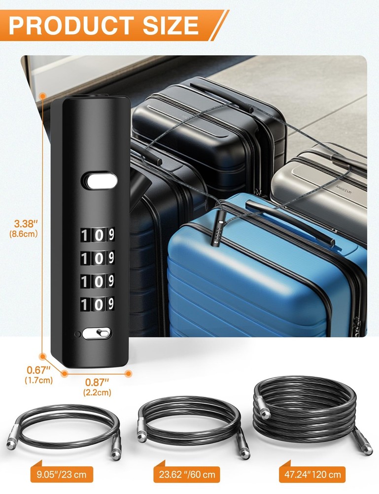 4-Digit Combination Cable Lock with 3 Steel Cables for Secure Protection