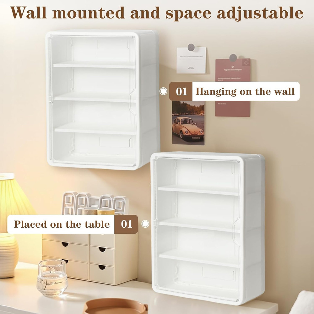 4-Tiers Clear Display Case for Figures, Wall-Mounted Display Box