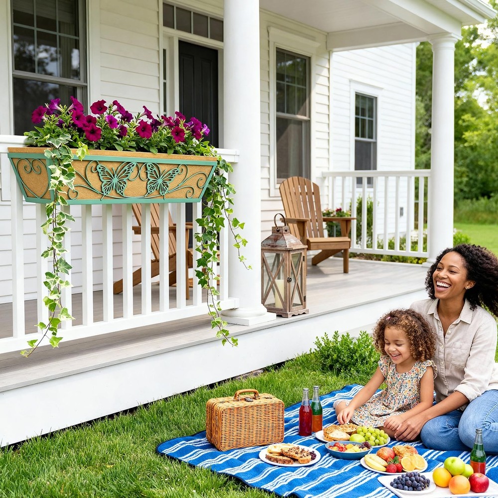 2 Pack 24 Inch Window Boxes Planter Railing Planters Box with Adjustable Brac...